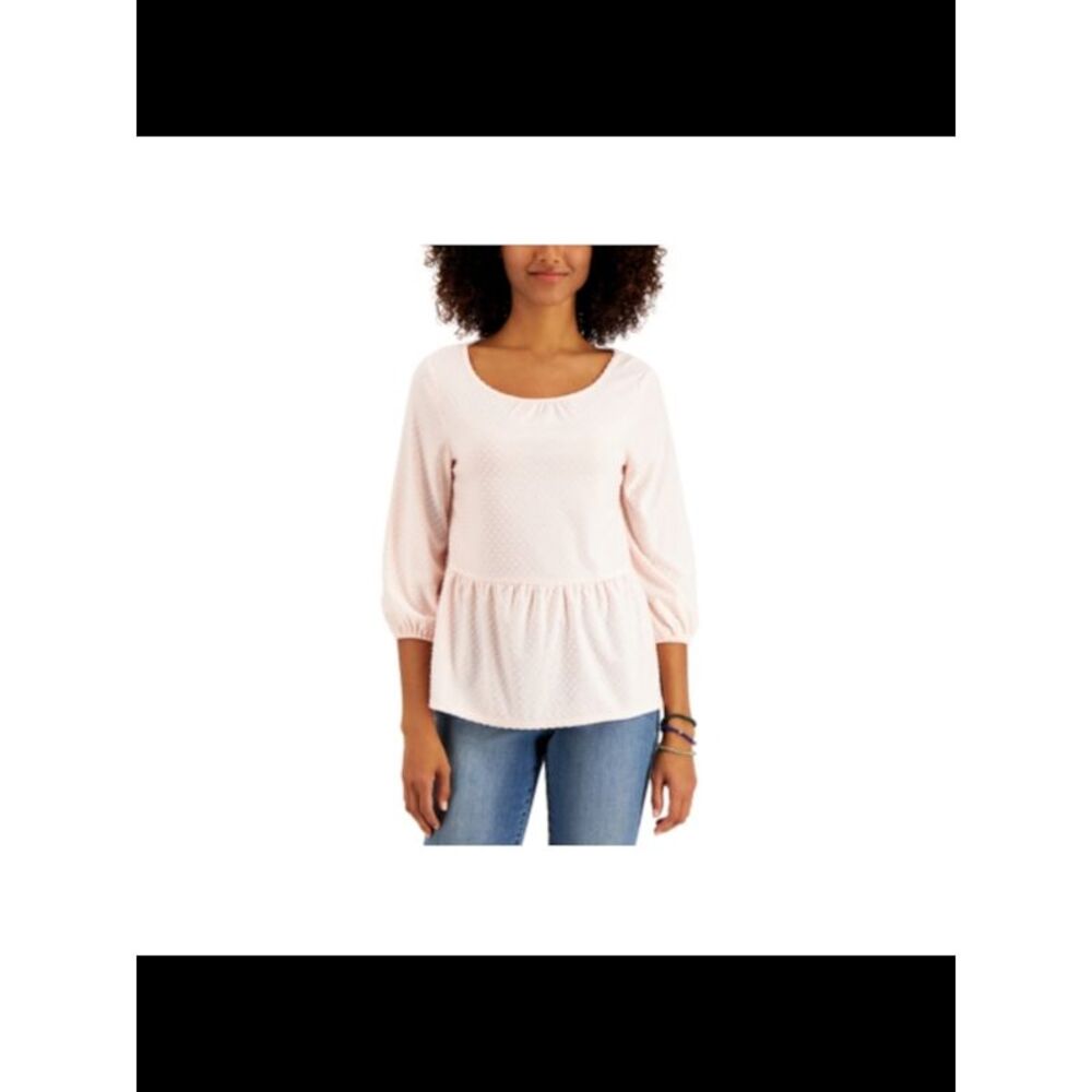 STYLE & COMPANY Womens Pink 3/4 Sleeve Scoop Neck Top Size: M - Picture 2 of 2